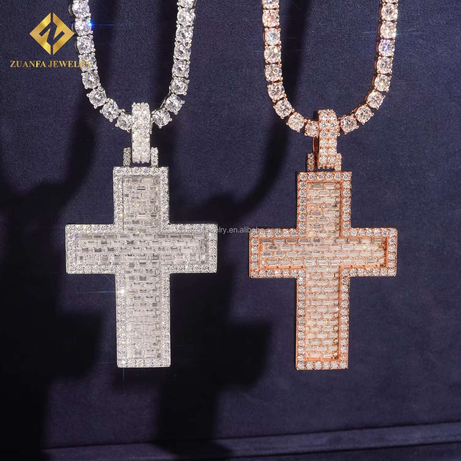 New Arrivals Hot Selling Pass Diamond Tester GRA Certificate Iced Out Hip Hop Jewelry Baguette Moissanite Diamond Cross Pendant