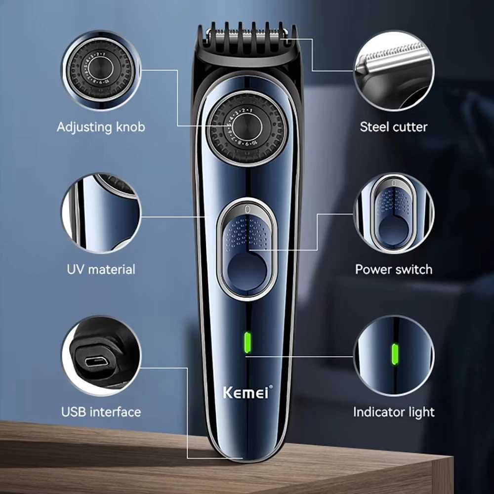 Kemei KM-1256 Electric Cordless Professional 1-10mm Hair Clipper Universal Serial Bus Rechargeable Haircut Waterproof Mens Barber XJ250624
