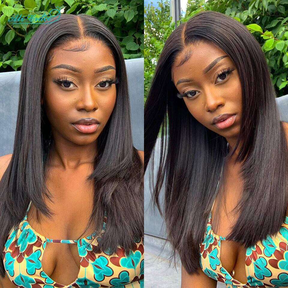 Ali Grace New Trendy Layered Cut Straight Human Hair Wigs Short Natural Color 5x5 Lace Closure Wig for Women