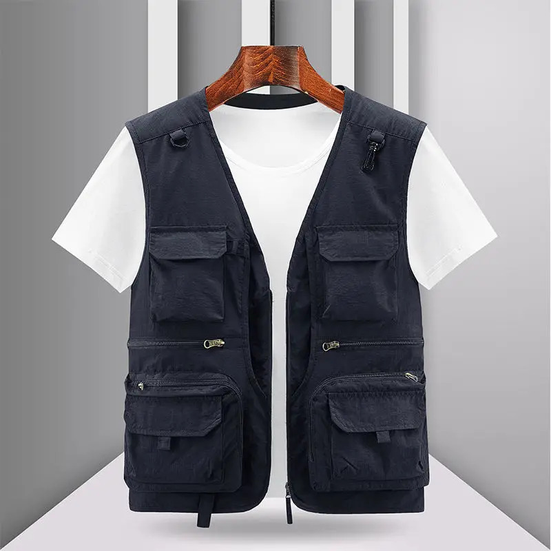 Spring Men Outdoor Casual Vest Men Solid Breathable Multi-Pocket Pography Fishing Vest Jacket High Quality Vest Man M-6XL 250617