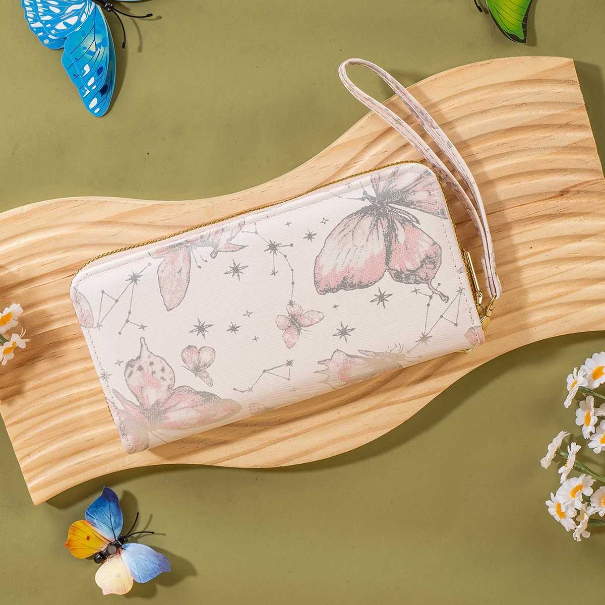 Womens LG Wallet New Chinese Butterfly Print Fresh Girl Fi Korean Large Capacity Card Coin Storage Zipper PouchXJ250624