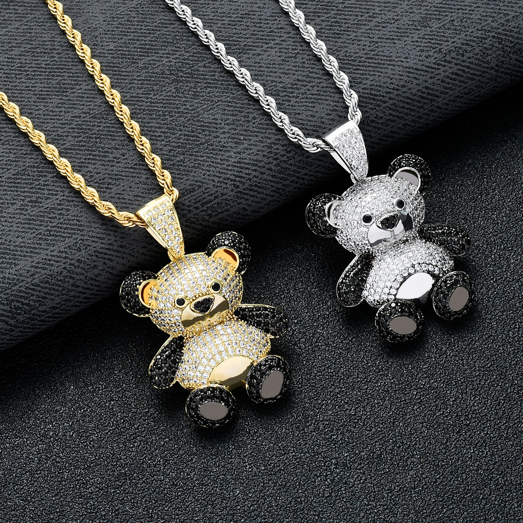 Luxury Moissanite Bear Panda Animal Iced Out Bling Streetwear Hip Hop Necklace Unisex Jewelry Pass the diamond tester