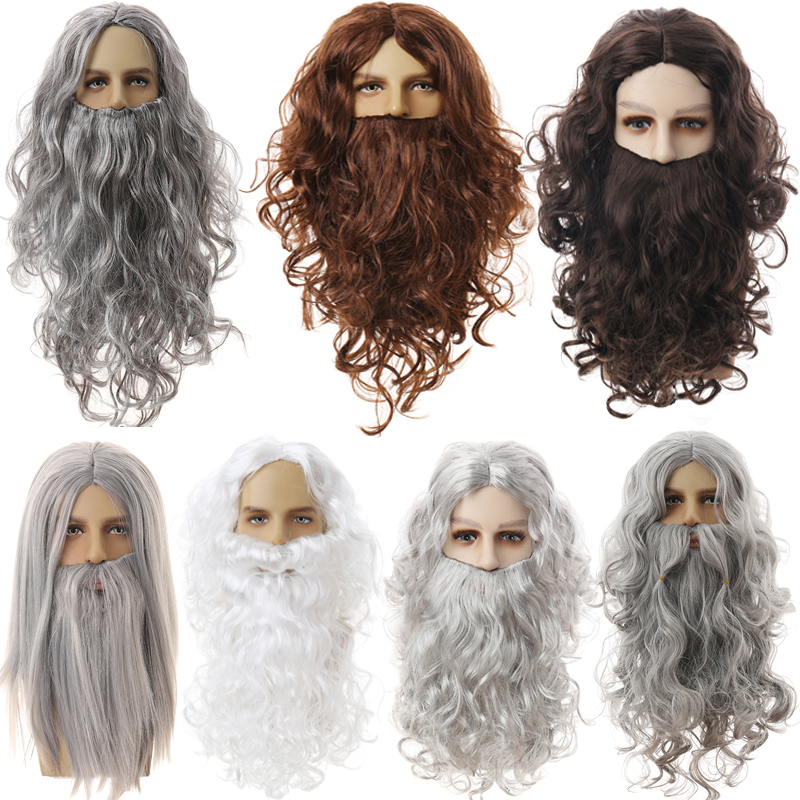 Jesus beard and wig set, wizard wavy and long straight Easter and Halloween cosplay photo props, LARP party comedy supplies, stage show accessories dr