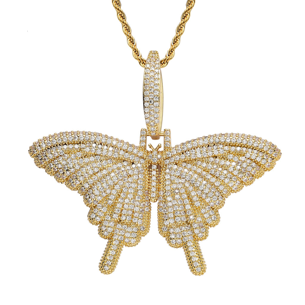 Iced Out Small Butterfly Pendant Necklace Streetwear Unisex Hip Hop Moissanite Jewelry Pass the diamond tester