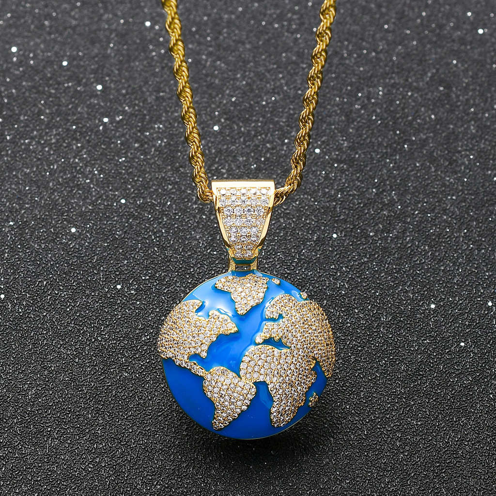 Moissanite Ice Out Choker Necklace Full Diamond Blue Earth Pendant Hip Hop Drip Bling Gangsta Streetwear Men's Jewelry Pass the diamond tester
