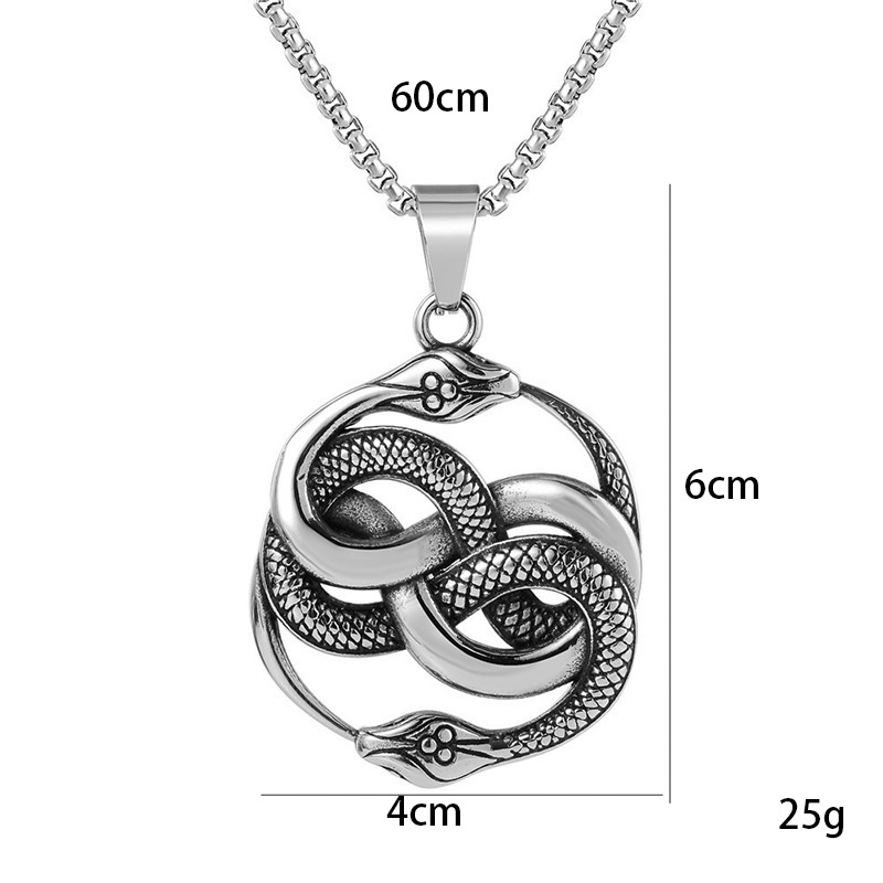 European and American Fashion New Titanium Steel Double Snake Pendant Trendy Men's Personality Versatile Double Snake Wrap Necklace for Men'