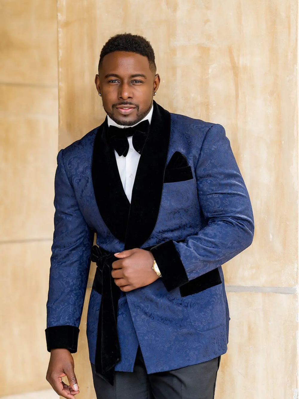 Plus Size Wedding Tuxedos 2 Piece Set Jacket Pant Jacquard Men Suit With Belt Fashion Groom Wear Party Show Suits Customized