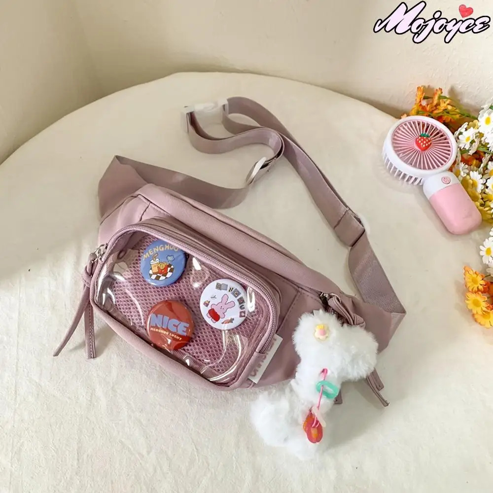 Kawaii Ita Bag with Anime Badge Japanese Nylon PVC Chest Bags for Teen Girls Transparent Waist Pack Ladies Belt Bag Bag 250624