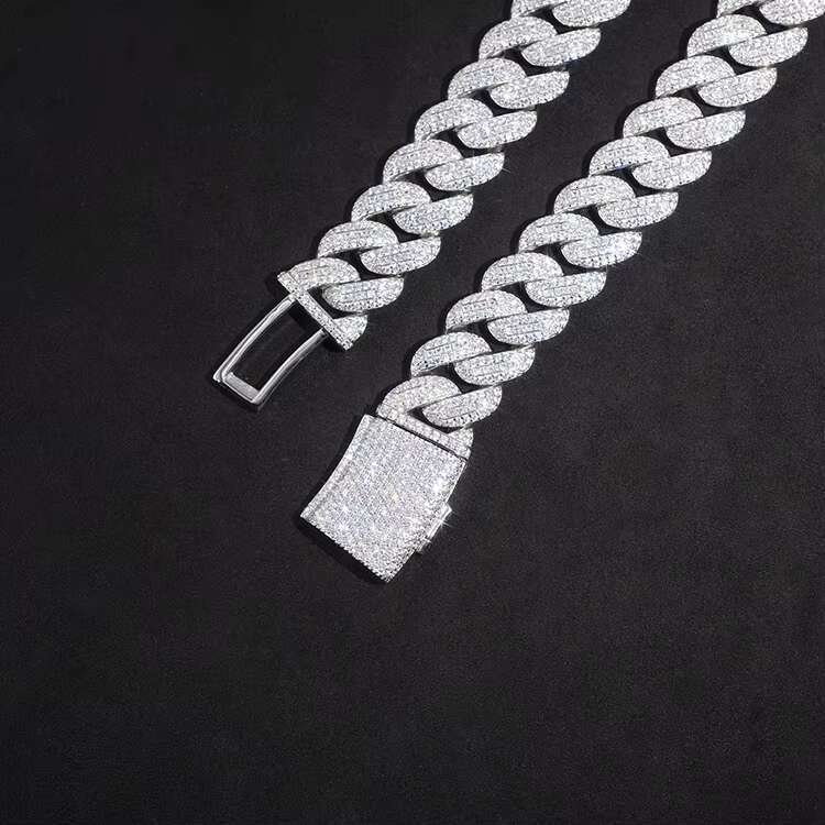 Wholesale Price Paseed Diamond Tester 18mm Miami Cuban Link Chain S925 Silver 3rows Iced Out With Princess Moissanite Necklace