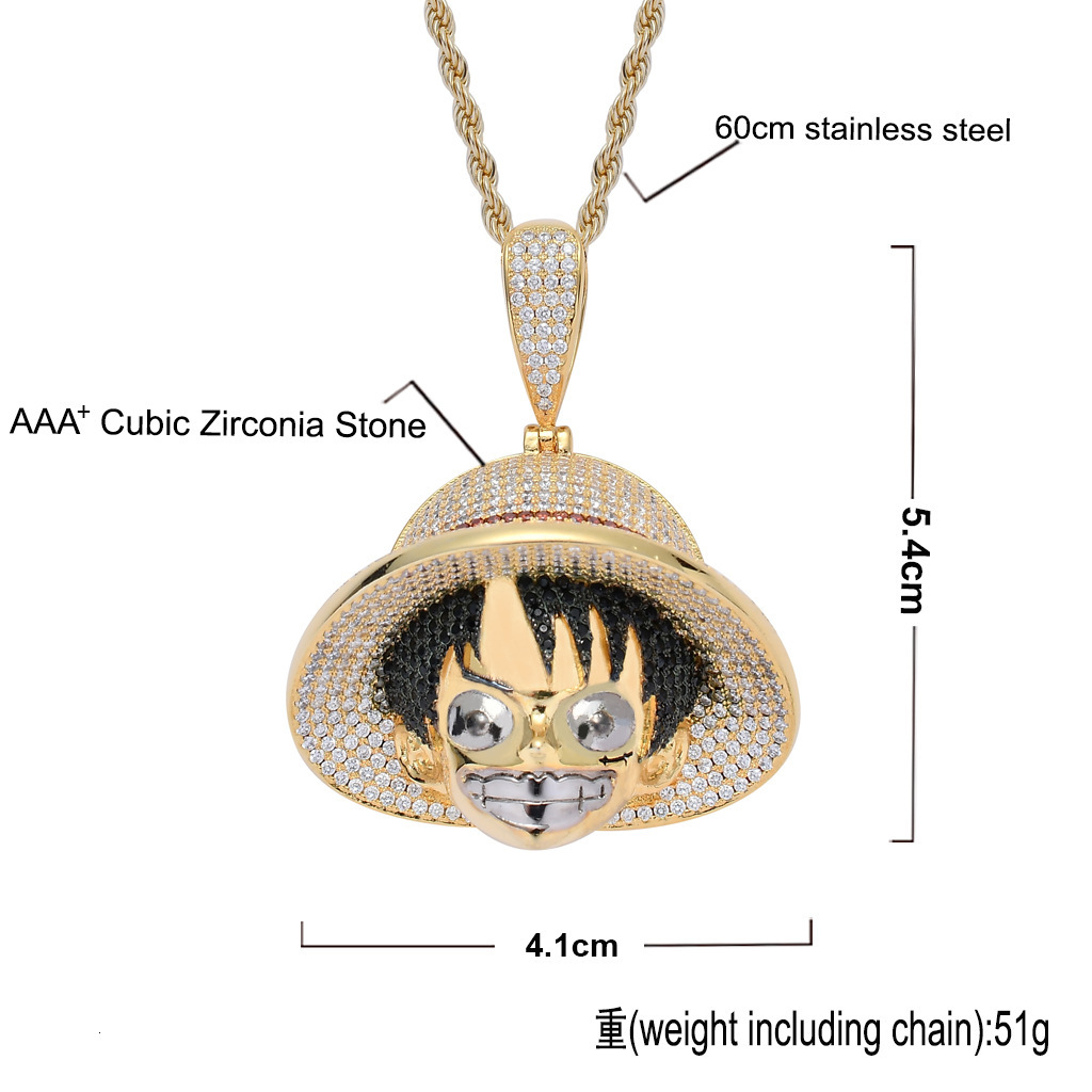Luxury Moissanite Jewelry One Piece Luffy Pendant Hip Hop Iced Out Necklace Pass the diamond tester