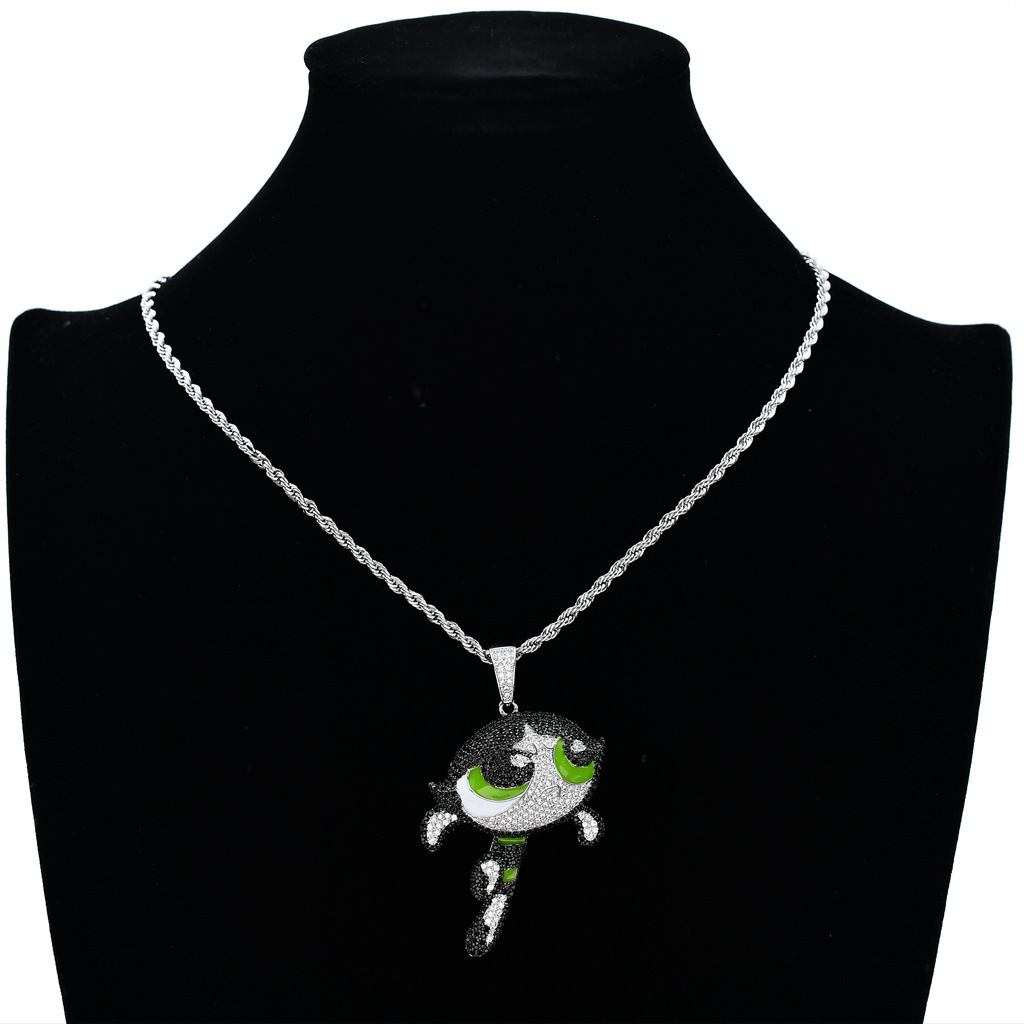 Luxury Moissanite Jewelry Hip Hop Necklace The Powerpuff Girls Cartoon Pendant Unique Street Punk Iced Out Necklace Pass the diamond tester