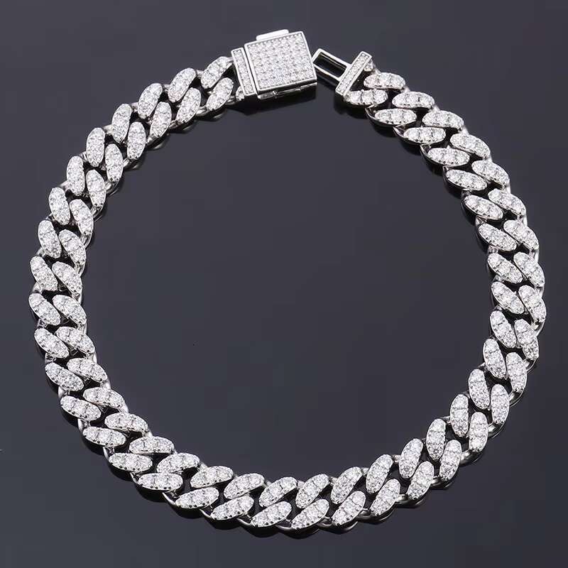High Quality Luxury Silver Plated 12.5MM Moissanite Cuban Chain Bracelet for Men Factory Price