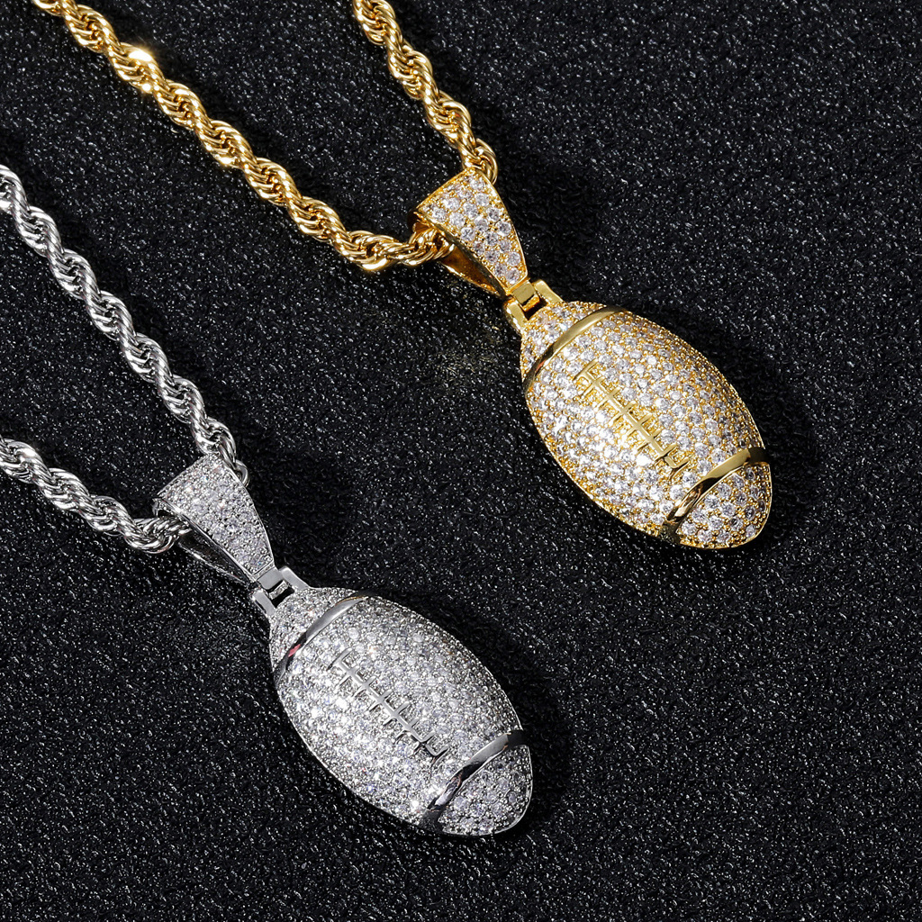 New Style Luxury Moissanite Hip Hop Iced Out Football Pendant Necklace for Trendy Sports - lovers Pass the diamond tester