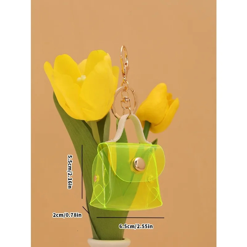 Pu Leather Transparent Square Bag Coin Storage Bag Mini Portable Lipstick Earphone Pouch Wallet with Keychain Pendant New R250624