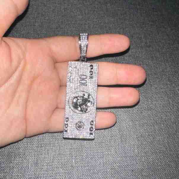 Mens US Dollar Bill Pendant Necklace Niche Personalized Rap Trend White Gold Iced Out Zirconia Money Cash Collar Hip Hop Rapper Jewelry Accessories Bi