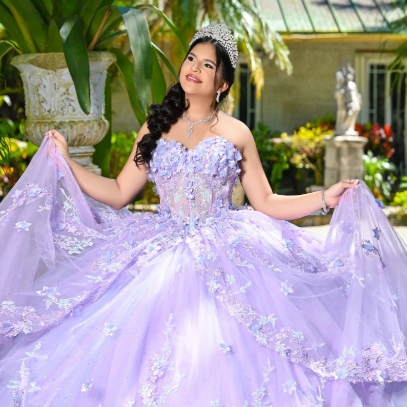2025 Glitter Lavender Quinceanera Dresses Ball Gown Floral Applique Beading Sweet 16 Dress Vestidos De 15 Anos