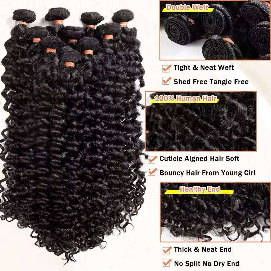 30 32 40 Inch Deep Wave Human Bundles Brazilian Virgin Remy Unprocessed Weaving Curly Hair Double Weft Drawn Extension