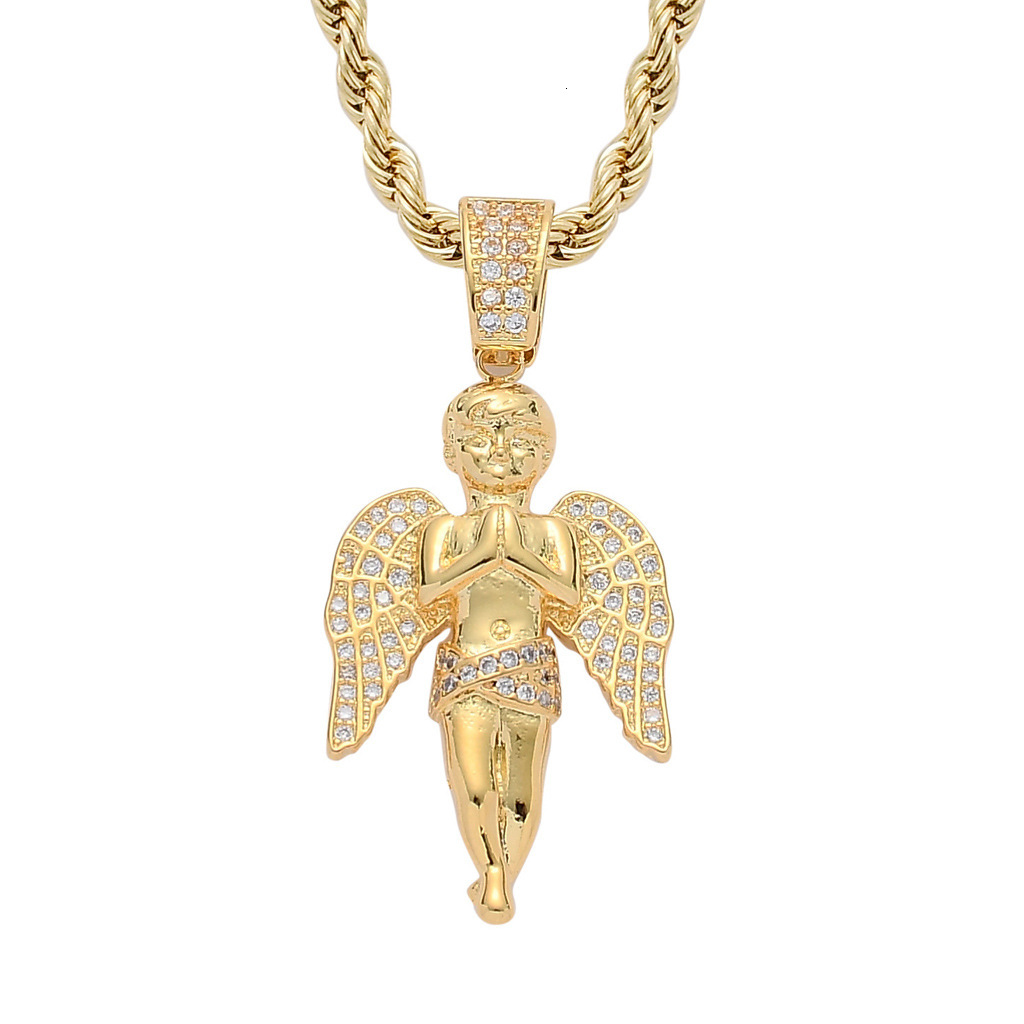 Luxury Hip Hop Religious Angel Pendant 18K Gold Plated Diamond Street Punk Men's Moissanite Necklace Pass the diamond tester