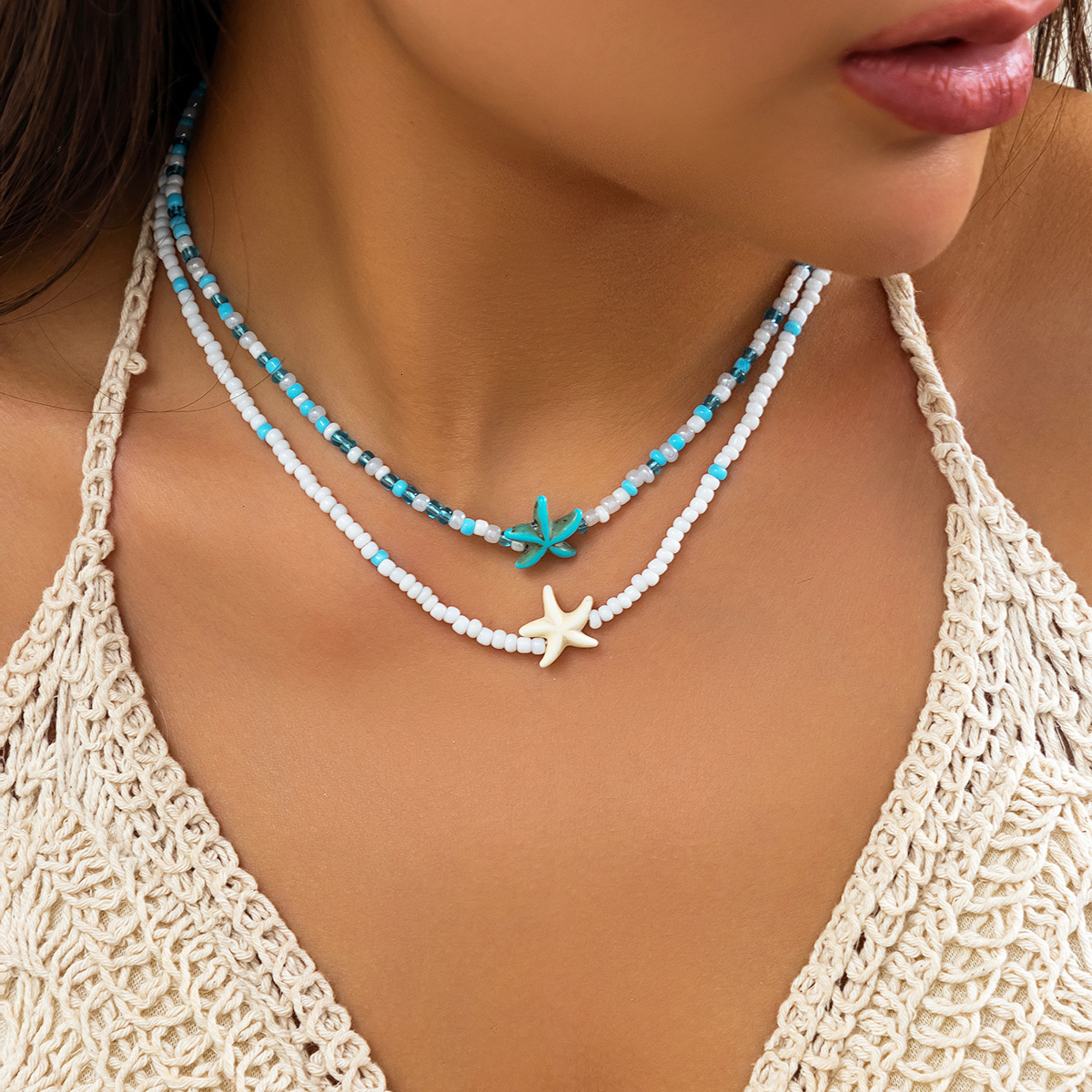 Ocean Style Accessories Rice Beads Beach Versatile Starfish Shell Necklace Women's Jewelry