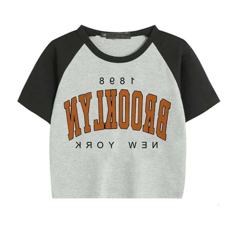 Women's Brooklyn 1898 Letter Print Crop Top Y2k Harajuku Short Tee Fun Graphic T-Shirt B5