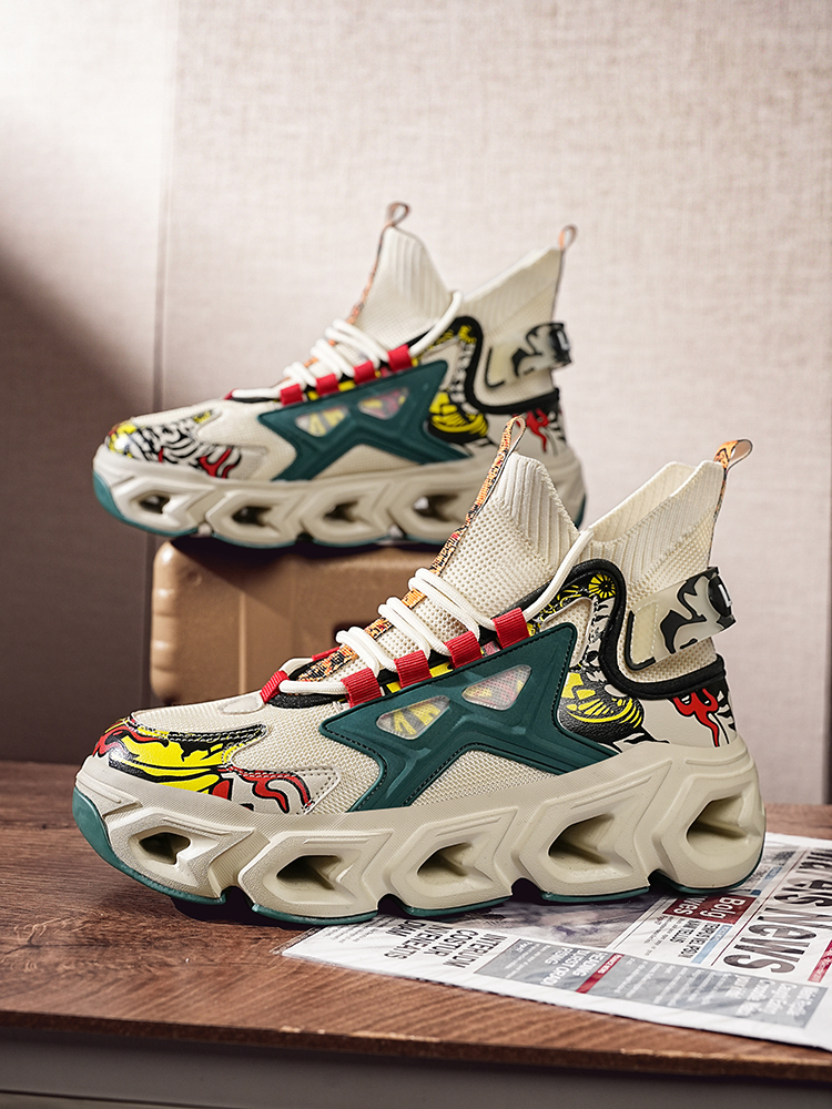 2427-New Heightened Tank Sole Sport Men's Running Shoes Fly Woven Mesh Breathable Men's Basketball Sneakers Anti-Slip Running Shoes Breathab