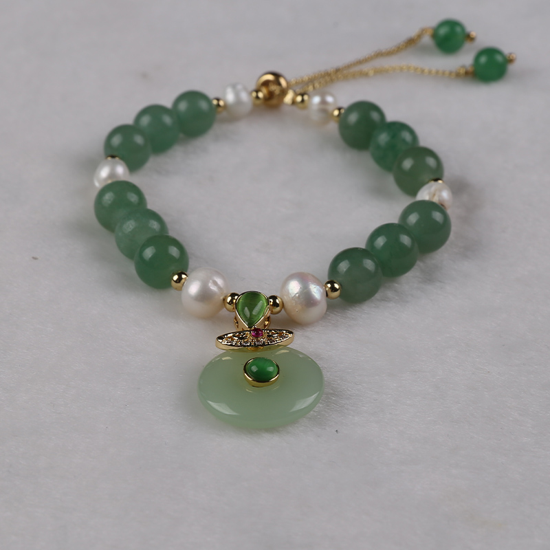 Adjustable Handcrafted Bracelet Featuring Real Freshwater Pearls and Exquisite Jade
