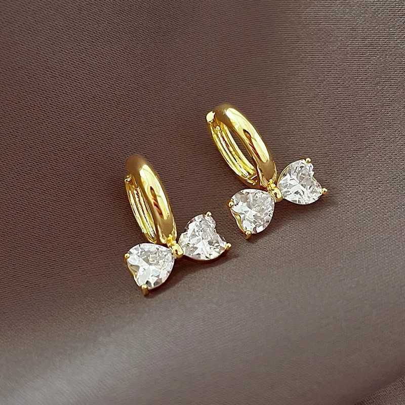 2025 New Korean Shiny Zircon Bow Earrings for Woman Sweet Elegant Gold Colour Temperament Earrings Party Jewelry Accessories l250624