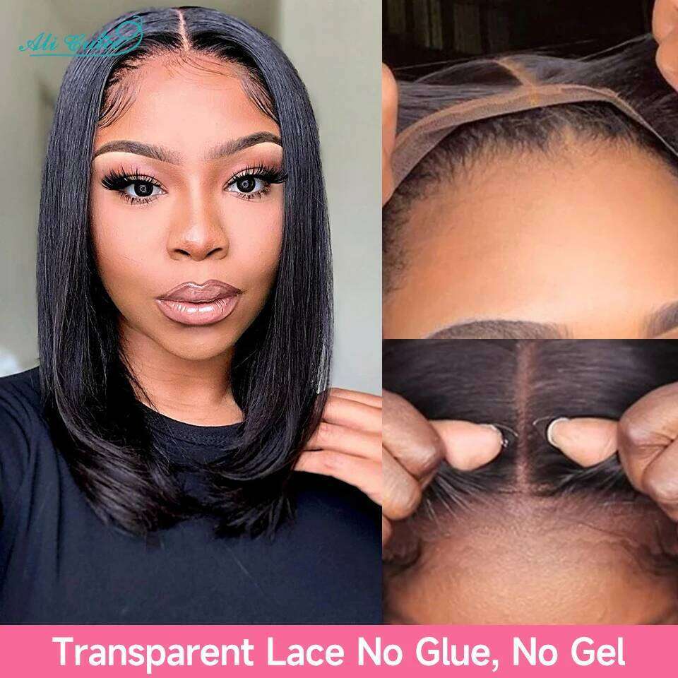 Ali Grace New Trendy Layered Cut Straight Human Hair Wigs Short Natural Color 5x5 Lace Closure Wig for Women