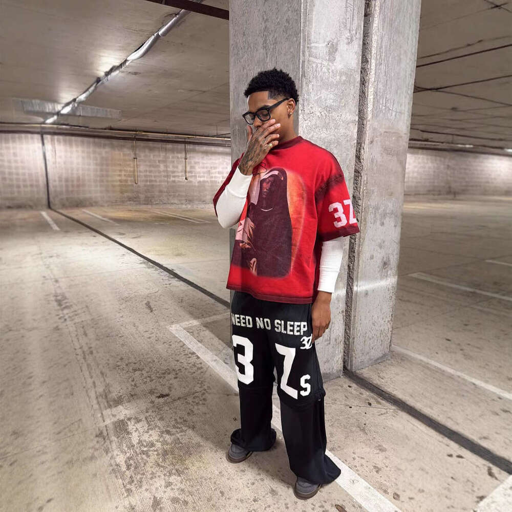 New American Street Style Virgin Mary Letter Print Loose Fit Versatile Short Sleeve