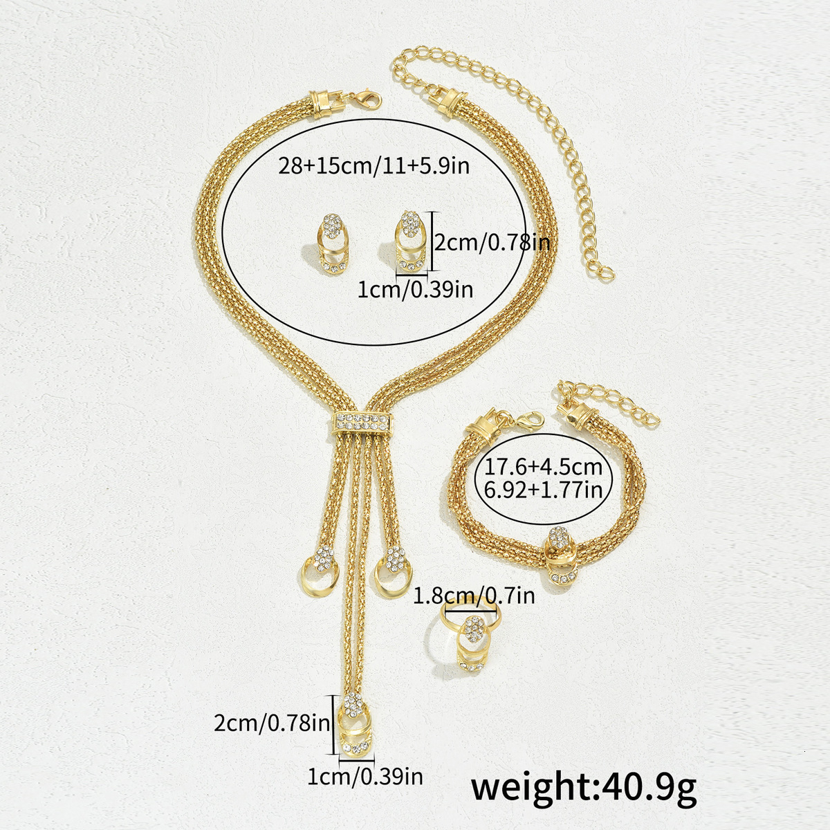 New Simple Fresh Necklace And Earring Set With Inlaid Design Clavicle Chain Index Finger Ring