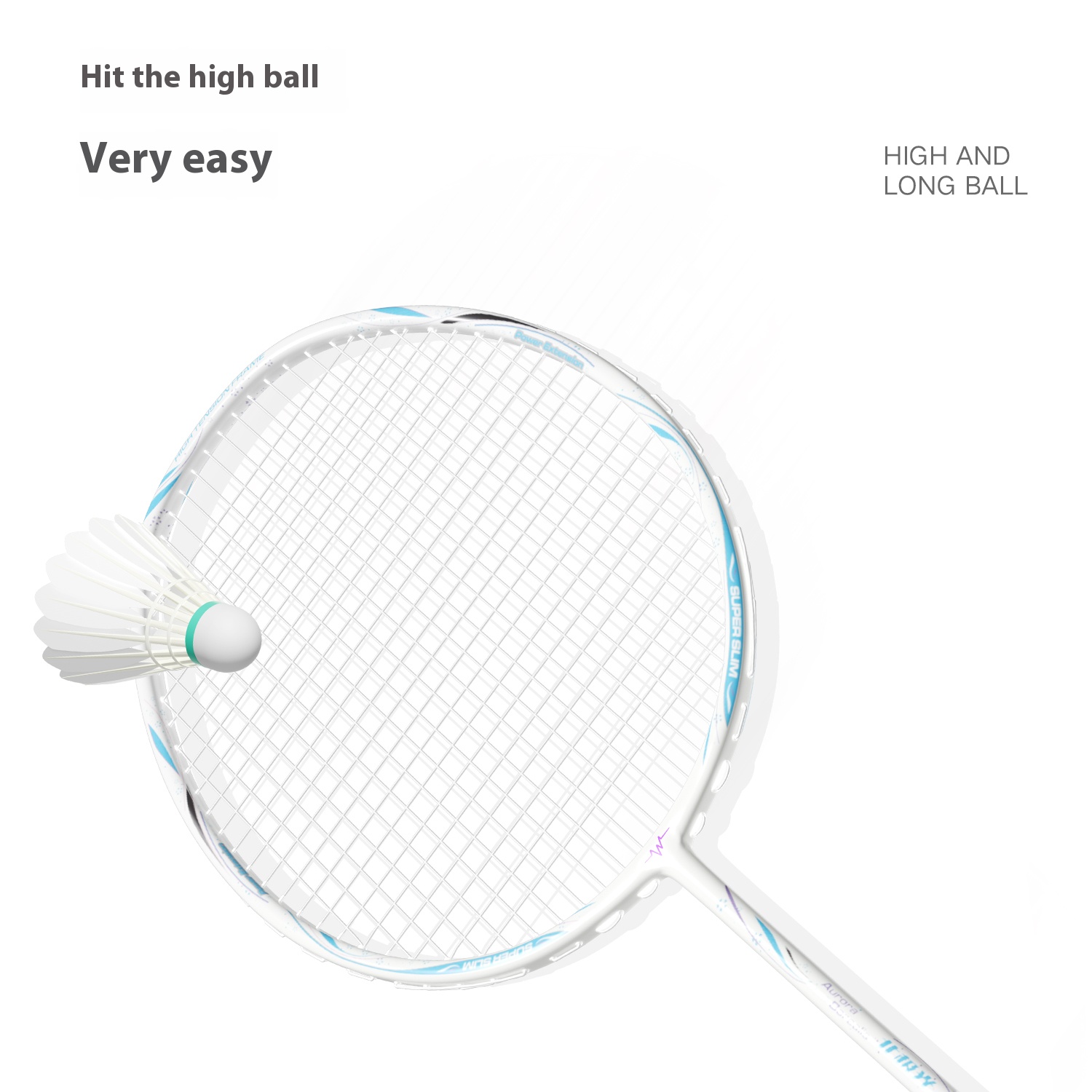 Aurora Borealis Badminton Racket | Beginner-Friendly | 26LBS Tension | 4U Ultralight Full Carbon Fiber | Shock-Absorbing Design purple