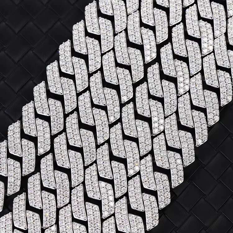 20mm 2-Row Cuban Chain in Silver VVS Moissanite With Passed Diamond Test Hip-hop Necklaces Gift Main Material Gold Pearl Stone