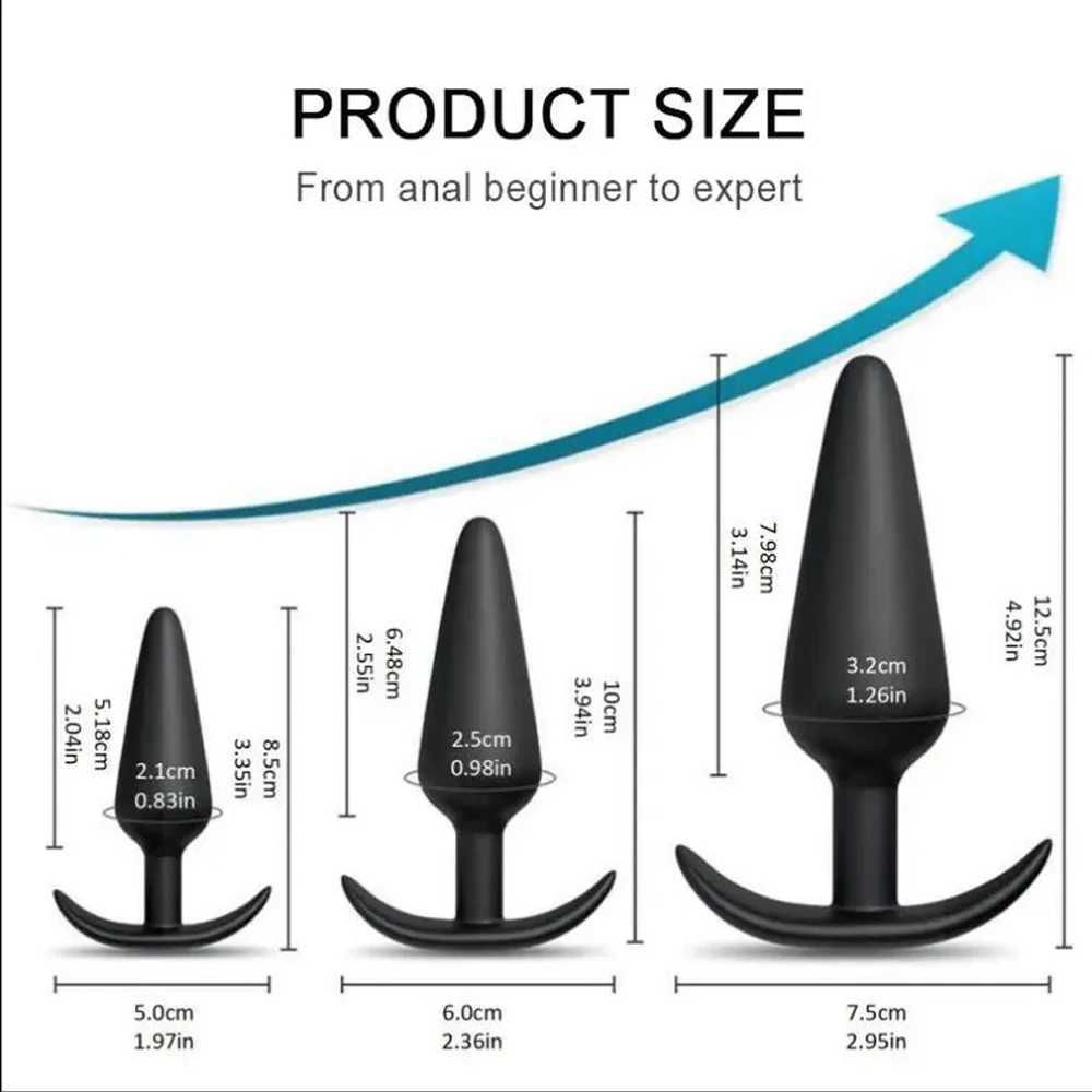 100% Soft Silicone 3 Sizes Anal Plug Butt Plug Stimulator Massager Adults Sex Toy for Men/Women Unisex Gay Prostate Anal Trainer W250624