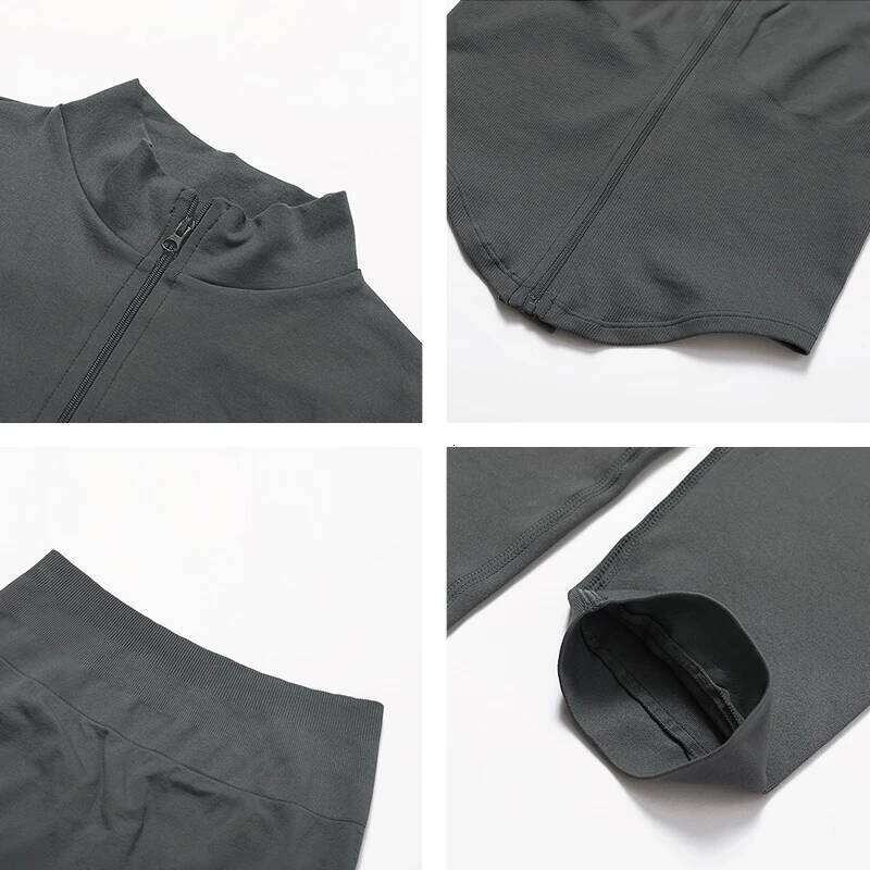 Ctenkevet Women Slim High Neck Jacket Female Two Piece Yoga Clothes Sport Outfit For Woman Buttock Lift Sports Suit