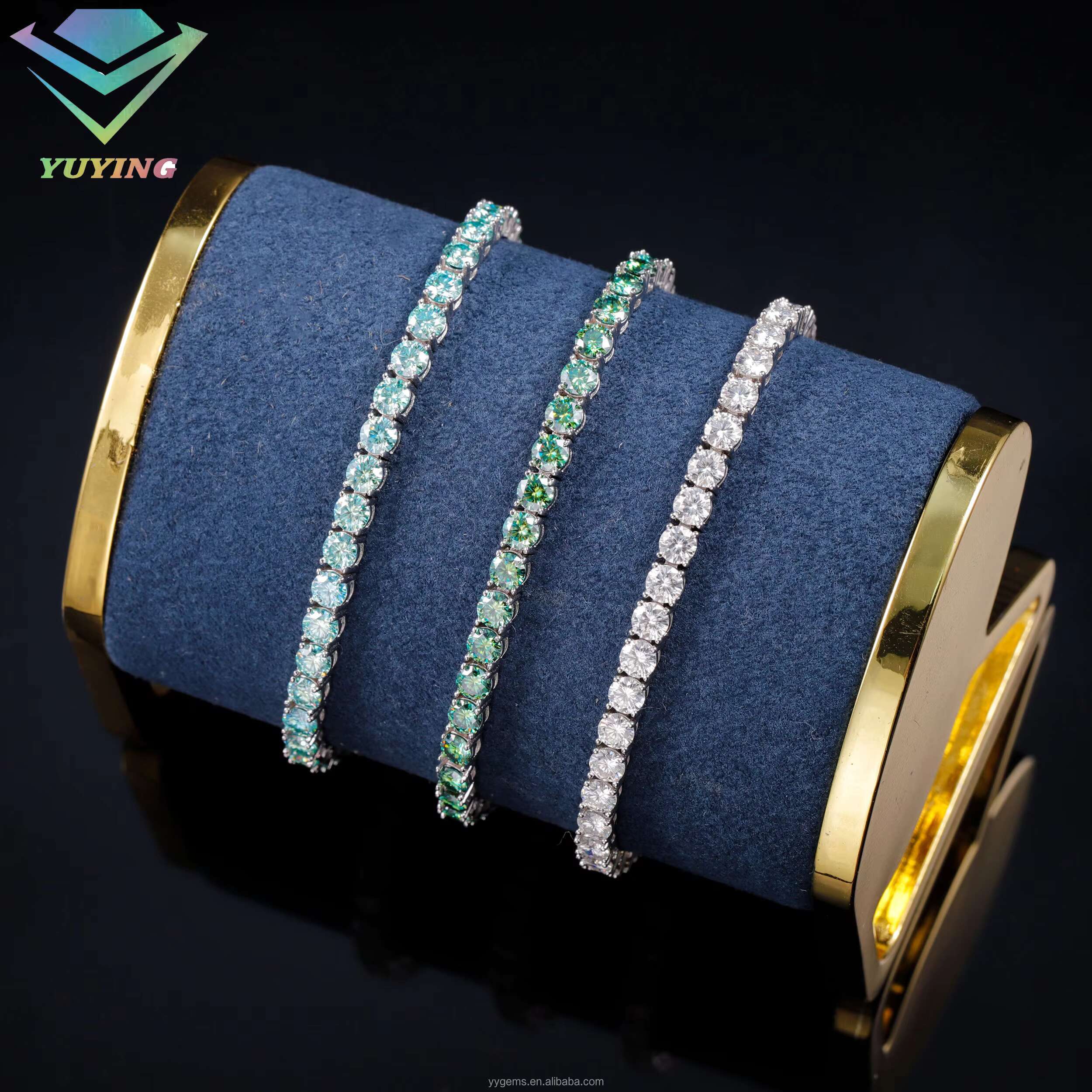 100% Pass Diamond Tester Fancy Vvs Blue Green Mossanite Iced Out Tennis Bracelet S925 Silver Diamond Tennis Bracelet in Stock