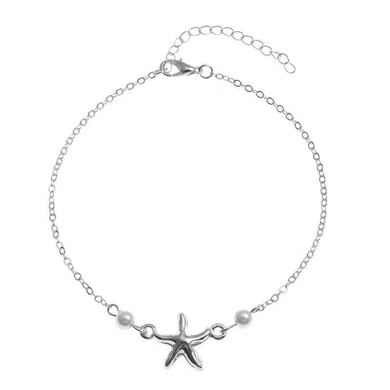 Trendy Summer Imitation Pearl Five-pointed Star Chain Anklet Woman Bohemian Vintage Footwear Leg Bracelets Female Foot Jewelry U250624