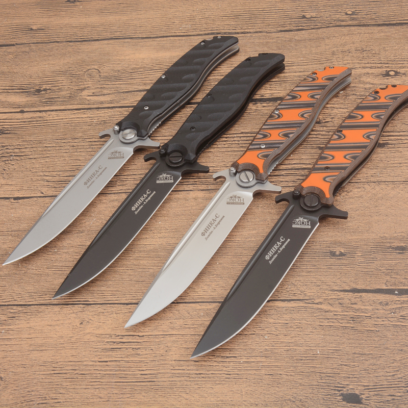 A7964 Flipper Folding Knife D2 Titanium Coating Drop Point Blade G10 with Steel Sheet Handle Ball Bearing Outdoor Camping Survival Tactical EDC Knives