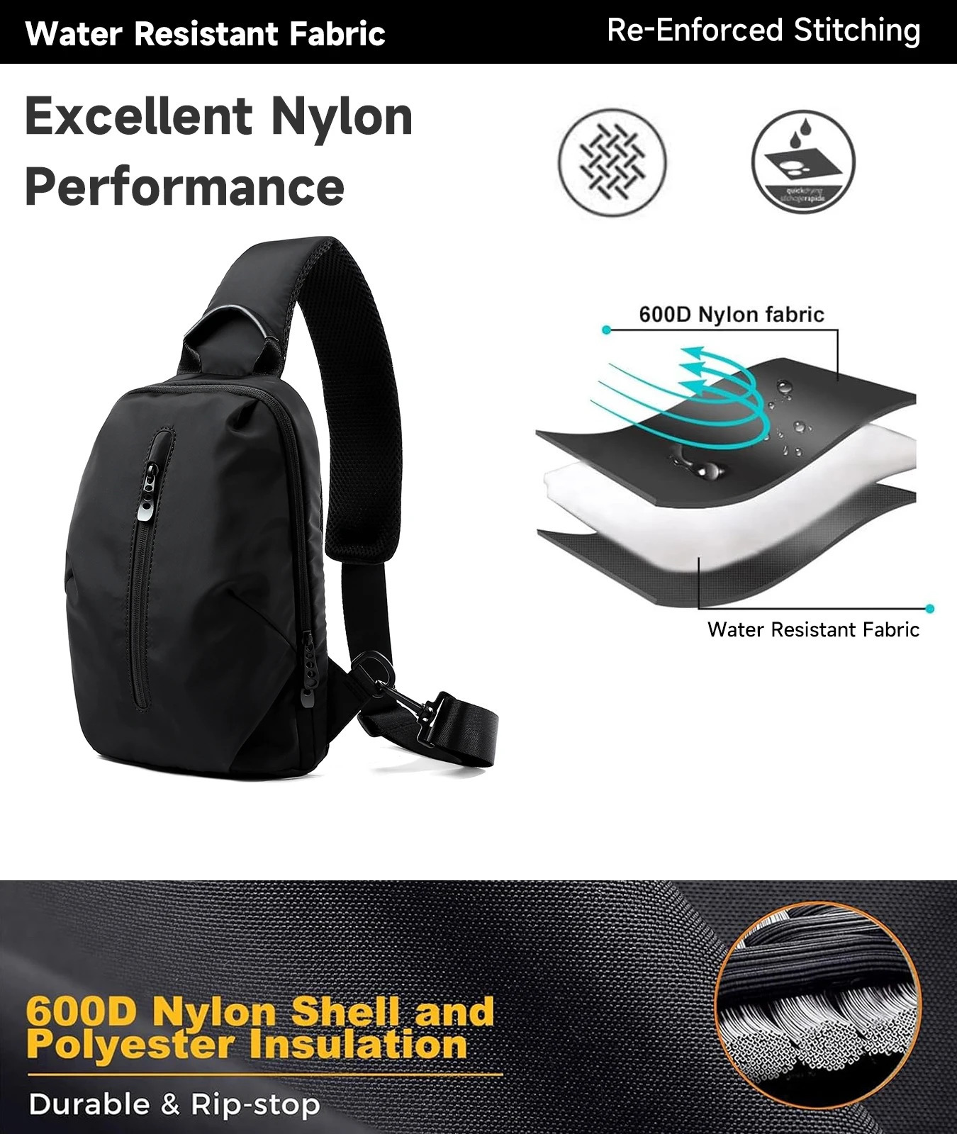Chest Bag for Men Waterproof Durable Oxford Crossbody Lightweight Breathable Sports Travel Shoulder Bag 250624