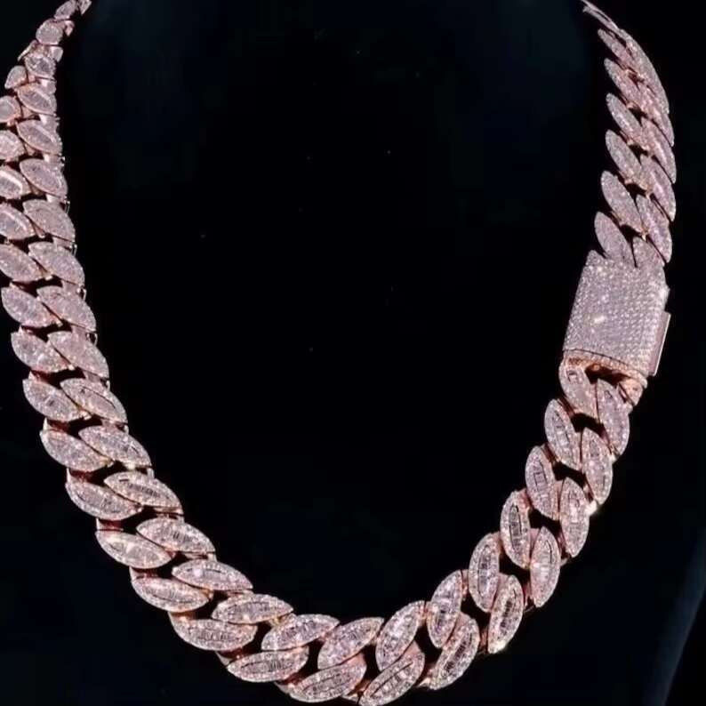 18mm Moissanite Cuban Link Chain Iced Out Necklace with Baguette Round Cut VVS Moissanite Passes Diamond Tester