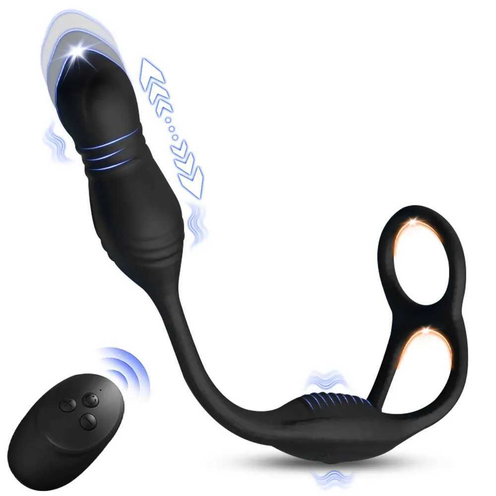 Telescopic Anal Vibrator Male Prostate Massager With Delay Ejaculation Penis Ring Buttplug Anus Vibrator Dildo Sex Toys For Men W250624