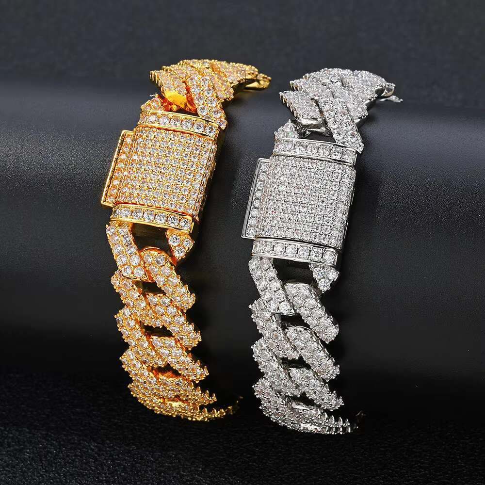 Wholesale 14MM 18K Gold Plated Iced Out Diamond Cuban Chain Bracelet for Men Hip Hop Jewelry Customizable Cuban Bracelets