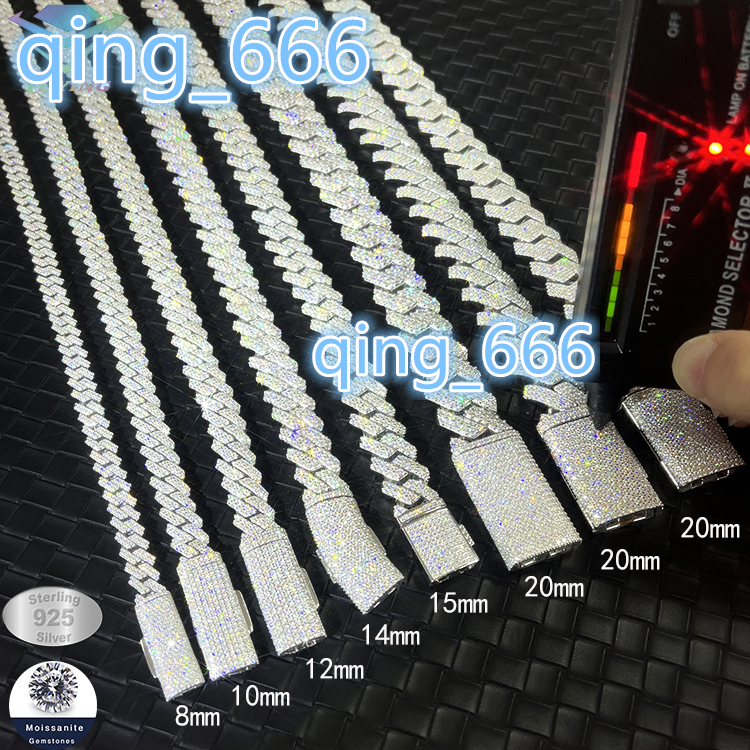 6 mm to 15 mm 2 Rows Moissanite 925 Silver Cuban Link Chain for Man Hiphop Fine Jewelry Necklaces Cuban Chain Bracelet
