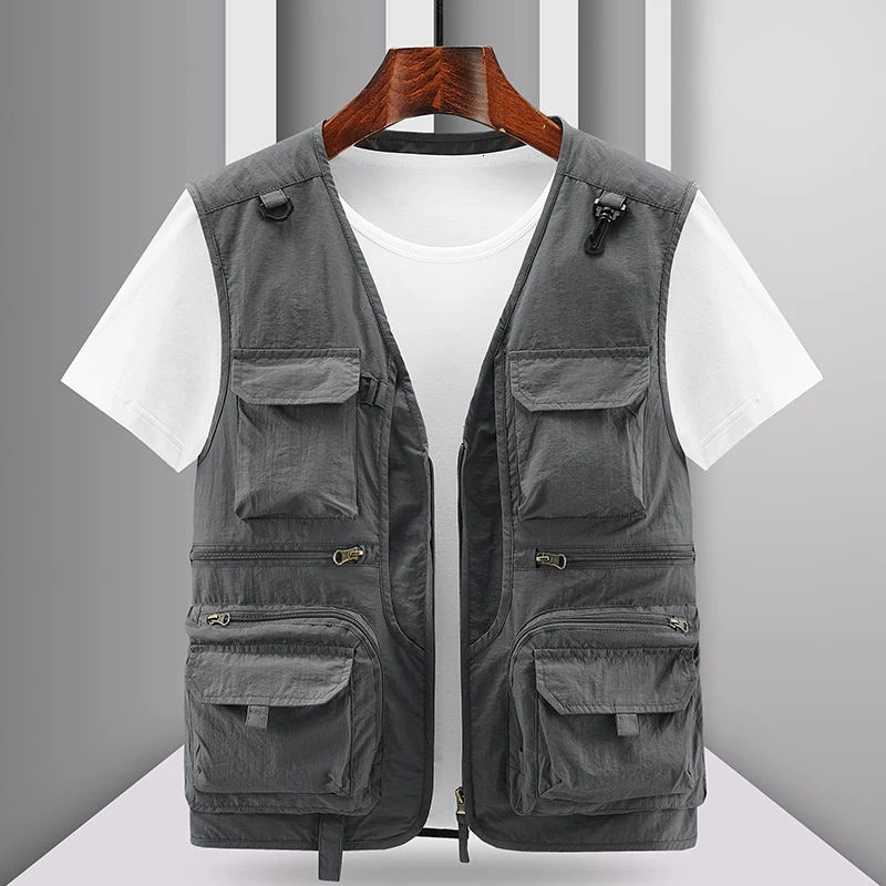 Spring Men Outdoor Casual Vest Men Solid Breathable Multi-Pocket Pography Fishing Vest Jacket High Quality Vest Man M-6XL 250617