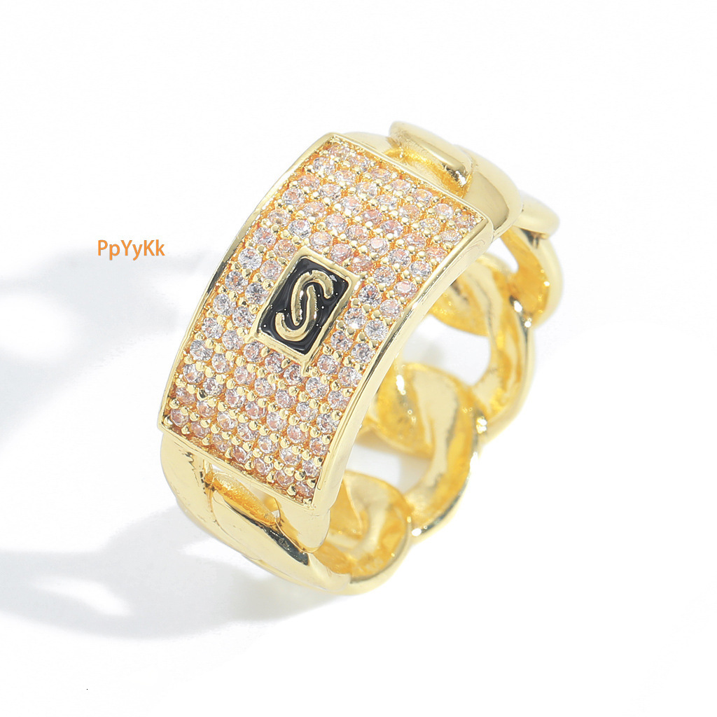 Unique Stylish Hip Hop Geometric Moissanite Ring Iced Out 18K Gold Bling Bling Cuban Chain Design Trendy Finger Ring Passes the diamond tester