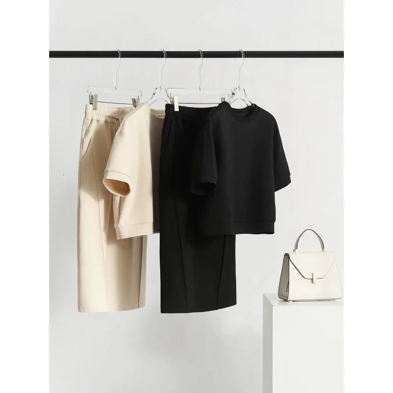 Casual Fashion AntiAging Set Skirt Women Summer Loose Slim Short Sleeve Top Split Halflength Twopiece 250614