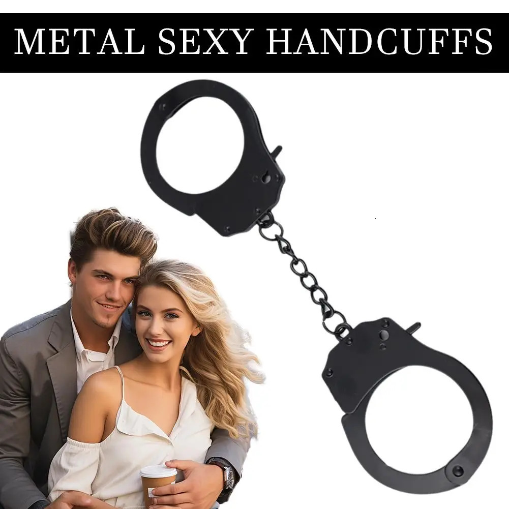 Black hand-baked Handcuffs BDSM Bondage Set Adjustable Metal Ankle Cuffs Chain Fetish Restraints Sex Toys For Couples 250624