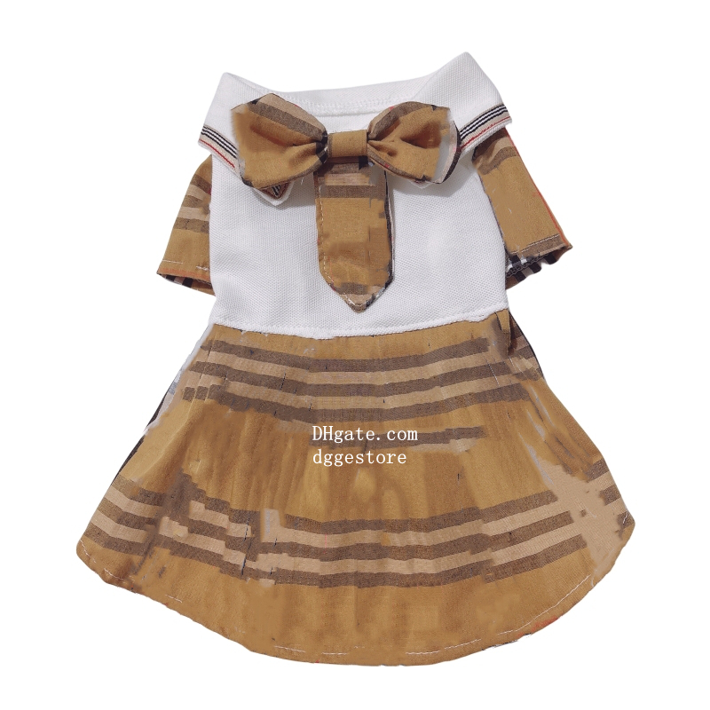 free shipping Designer Plaid Pattern Clothes Apparel Puppy with Bowknot Summer Princess Dress Dog Skirt Holiday Pet Dresses for Small Dogs S Y84