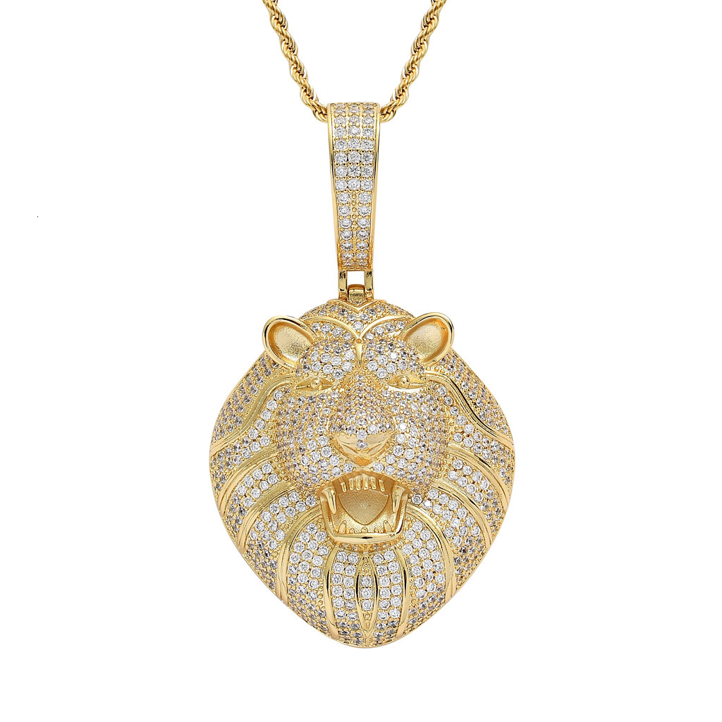 Luxury Moissanite Bling Iced Out Lion Head Pendant Diamond Studded Hip Hop Swag Trendy Necklace Accessory Pass the diamond tester