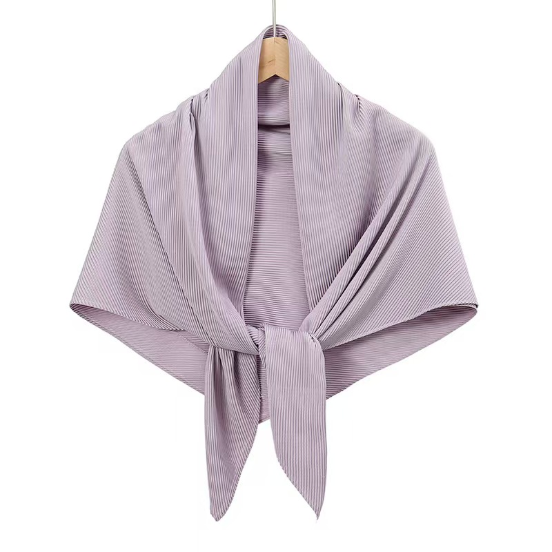 T1053 New High-grade Satin Square Scarf Crumpled Solid Color High-grade Matte Pleated Headscarf Scarf