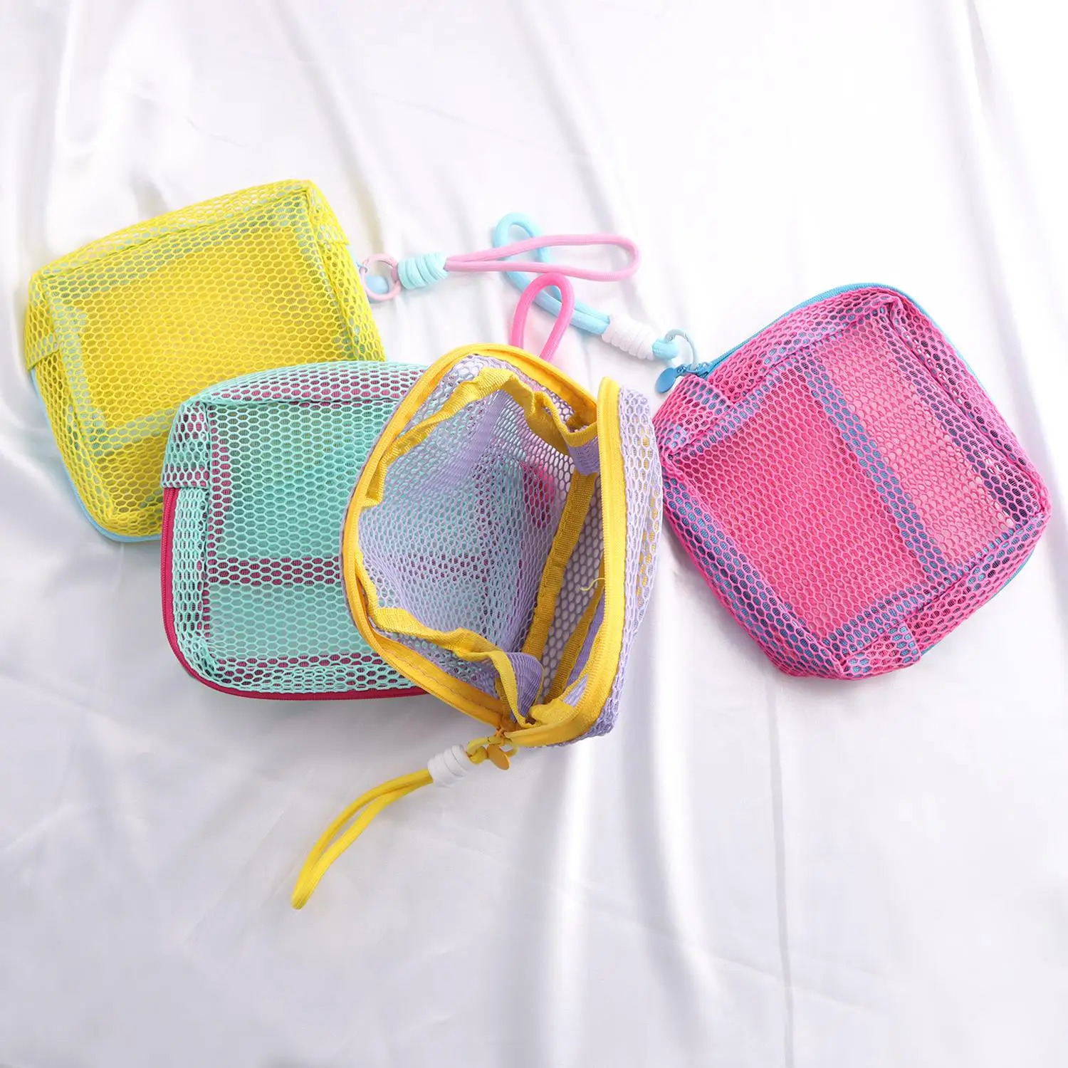 Portable Mini Zipper Square Mesh Storage Bag Zipper Mesh Cosmetic Bag Small Handbags Mesh Coin Purse Travel Storage Carry Pouch R250624